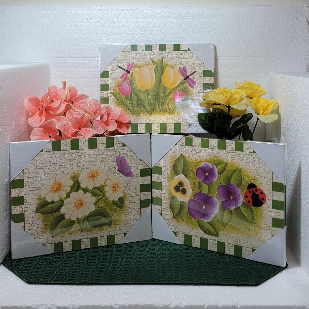 Trio of Vintage Floral Plaques